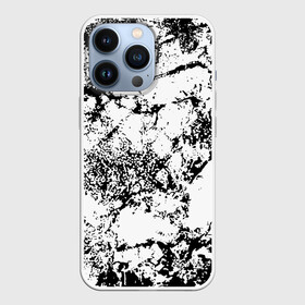 Чехол для iPhone 13 Pro с принтом Эффект линогравюры в Петрозаводске,  |  | abstract | black and white | minimalism | urban | urban camouflage | абстрактный узор | белая краска | белое на черном | белый и черный | белый узор | брызги краски | камуфляж | краска | минимализм | монохромный | орнамент