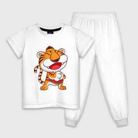 Детская пижама хлопок с принтом Веселый Тигр в Петрозаводске, 100% хлопок |  брюки и футболка прямого кроя, без карманов, на брюках мягкая резинка на поясе и по низу штанин
 | Тематика изображения на принте: 2022 | год тигра | новый год | новый год 2022 | символ года | тигр | тигренок | тигрица | тигры