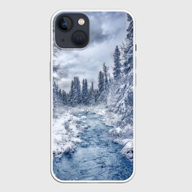 Чехол для iPhone 13 с принтом СНЕЖНЫЙ ПЕЙЗАЖ в Петрозаводске,  |  | fores | ice | snow | white | winter | белый | вода | зима | иней | красота | лед | лес | мороз | небо | новый год | пейзаж | природа | река | ручей | снег
