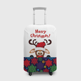 Чехол для чемодана 3D с принтом Merry Christmas (оленёнок) в Петрозаводске, 86% полиэфир, 14% спандекс | двустороннее нанесение принта, прорези для ручек и колес | christmas | merry christmas | santa claus | дед мороз | ёлка | новогодние олени | новый год | оленёнок бэмби | оленёнок рудольф | орнамент | с новым годом | сантаклаус | свитер с оленями | снегурочка | снежинки | узоры