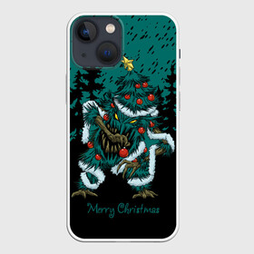 Чехол для iPhone 13 mini с принтом Бесячья ёлка в Петрозаводске,  |  | demon | evil spirits | forest | frenzied tree | halloween | happy new year | merry christmas | night | red balls | satan | sharp fangs | бесячья ёлка | демон | красные шары | лес | нечисть | новый год | ночь | острые клыки | рождество | сатана | хэллоуин