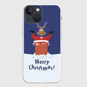 Чехол для iPhone 13 mini с принтом Санта в трубе с Оленем в Петрозаводске,  |  | christmas | merry christmas | santa claus | дед мороз | ёлка | новогодние олени | новый год | оленёнок бэмби | оленёнок рудольф | орнамент | с новым годом | сантаклаус | свитер с оленями | снегурочка | снежинки | узоры