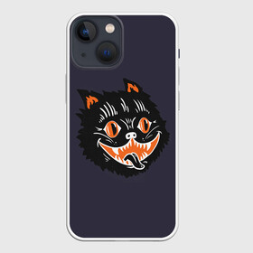 Чехол для iPhone 13 mini с принтом Одержимый кот в Петрозаводске,  |  | anger | black | cat | eyes | halloween | mad | mystic | obsessed | rage | teeth | бешеный | глаза | гнев | зубы | кот | мистика | одержимый | хэллоуин | черный | ярость