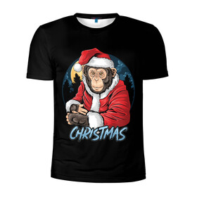 Мужская футболка 3D спортивная с принтом CHRISTMAS (обезьяна) в Петрозаводске, 100% полиэстер с улучшенными характеристиками | приталенный силуэт, круглая горловина, широкие плечи, сужается к линии бедра | chimpanzee | christmas | gorilla | merry christmas | monkey | santa claus | бигфут | гамадрил | гиббон | год обе | горилла | дед мороз | ёлка | животное | зверь | мартышка | новый год | обезьяна | орангутан | подарок | праздник