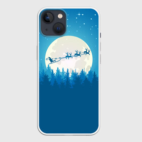 Чехол для iPhone 13 с принтом Санта с Оленями в Петрозаводске,  |  | christmas | merry christmas | santa claus | дед мороз | ёлка | зима | луна | мороз | новогодние олени | новый год | оленёнок рудольф | подарок | праздник | рождество | с новым годом | сани | санта клаус | свитер с оленями