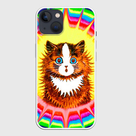 Чехол для iPhone 13 с принтом Psychedelic Rainbow Cat в Петрозаводске,  |  | benedict cumberbatch | louis wain | louis wains cats | psychedelic rainbow cat | the electrical life | антропоморфный | бенедикт камбербэтч | известный художник | кошачьи миры луиса уэйна | луис вэйн | луис уэйн | радуга | радужный кот