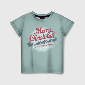 Детская футболка 3D с принтом Merry Christmas (хо хо хо) в Петрозаводске, 100% гипоаллергенный полиэфир | прямой крой, круглый вырез горловины, длина до линии бедер, чуть спущенное плечо, ткань немного тянется | christmas | merry christmas | santa claus | дед мороз | ёлка | зима | мороз | новый год | олени | подарок | праздник | рождество | с новым годом | сани с оленями | санта клаус | снегурочка | снежинки