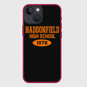Чехол для iPhone 13 mini с принтом Haddonfield High School 1978 в Петрозаводске,  |  | face | haddonfield | halloween | high | killer | leather | maniac | michael | myers | mystic | school | uniform | кожаное | лицо | майерс | майкл | мистика | старшая | униформа | форма | хаддонифилд | хэллоуин | ш