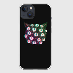 Чехол для iPhone 13 с принтом Космический Кот Монстр в Петрозаводске,  |  | aliens | cat | eye | eyes | ghost | halloween | illusion | monster | mystic | space | ufo | глаз | глаза | иллюзия | космический | кот | кошка | мистика | монстр | нло | призрак | пришельцы | хэллоуин