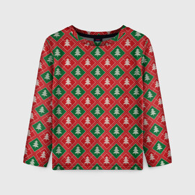 Детский лонгслив 3D с принтом Ёлочки (красно зелёные) в Петрозаводске, 100% полиэстер | длинные рукава, круглый вырез горловины, полуприлегающий силуэт
 | merry christmas | бабушкин свитер | дед мороз | ёлка | елочные шары | новогодний подарок | новый год | подарок | природа | рождество | свитер | свитер с ёлками | снежинки