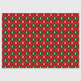 Поздравительная открытка с принтом Ёлочки (красно зелёные) в Петрозаводске, 100% бумага | плотность бумаги 280 г/м2, матовая, на обратной стороне линовка и место для марки
 | merry christmas | бабушкин свитер | дед мороз | ёлка | елочные шары | новогодний подарок | новый год | подарок | природа | рождество | свитер | свитер с ёлками | снежинки