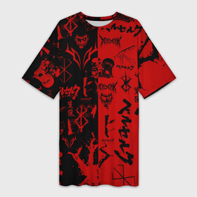 Платье-футболка 3D с принтом BERSERK BLACK RED  БЕРСЕРК ПАТТЕРН в Петрозаводске,  |  | anime | anime berserk | berserk | knight | manga | аниме | аниме берсерк | берсерк | гатс | клеймо | манга | рыцарь | япония