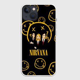 Чехол для iPhone 13 с принтом Арт на группу Nirvana в Петрозаводске,  |  | kurt cobain | nevermino | nirvana | альтернативный | гранж | грол | дональд | курт кобейн | музыка | надпись | нервана | нирвана | новоселич | певец | рок группа | смайл | смайлик | солист