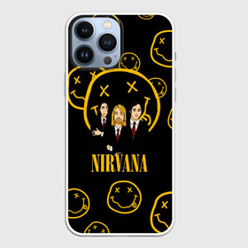 Чехол для iPhone 13 Pro Max с принтом Арт на группу Nirvana в Петрозаводске,  |  | kurt cobain | nevermino | nirvana | альтернативный | гранж | грол | дональд | курт кобейн | музыка | надпись | нервана | нирвана | новоселич | певец | рок группа | смайл | смайлик | солист