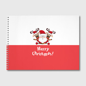 Альбом для рисования с принтом Санта с 2 Оленями в Петрозаводске, 100% бумага
 | матовая бумага, плотность 200 мг. | christmas | merry christmas | santa claus | дед мороз | ёлка | зима | мороз | новогодние олени | новый год | оленёнок бэмби | оленёнок рудольф | подарок | праздник | рождество | с новым годом | санта клаус