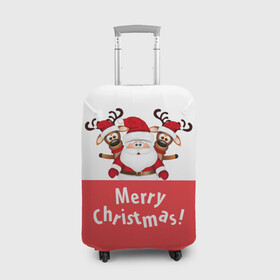 Чехол для чемодана 3D с принтом Санта с 2 Оленями в Петрозаводске, 86% полиэфир, 14% спандекс | двустороннее нанесение принта, прорези для ручек и колес | christmas | merry christmas | santa claus | дед мороз | ёлка | зима | мороз | новогодние олени | новый год | оленёнок бэмби | оленёнок рудольф | подарок | праздник | рождество | с новым годом | санта клаус