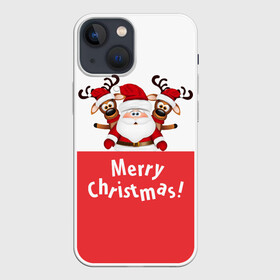 Чехол для iPhone 13 mini с принтом Санта с 2 Оленями в Петрозаводске,  |  | christmas | merry christmas | santa claus | дед мороз | ёлка | зима | мороз | новогодние олени | новый год | оленёнок бэмби | оленёнок рудольф | подарок | праздник | рождество | с новым годом | санта клаус