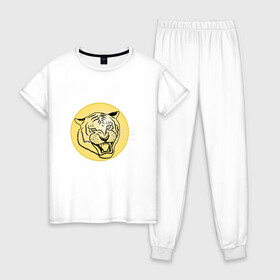 Женская пижама хлопок с принтом Тигр на новогоднем шарике в Петрозаводске, 100% хлопок | брюки и футболка прямого кроя, без карманов, на брюках мягкая резинка на поясе и по низу штанин | golden | head | holiday | mascot | new year | symbol | tiger | year of the tiger | год тигра | голова | золотой | новый год | праздник | символ | талисман | тигр