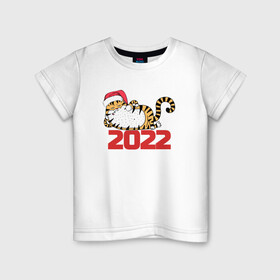 Детская футболка хлопок с принтом Романтичный тигр 2022 в Петрозаводске, 100% хлопок | круглый вырез горловины, полуприлегающий силуэт, длина до линии бедер | Тематика изображения на принте: 2022 | год тигра | новый год | новый год 2022 | символ года | тигр | тигренок | тигрица | тигры