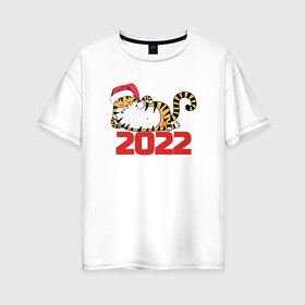 Женская футболка хлопок Oversize с принтом Романтичный тигр 2022 в Петрозаводске, 100% хлопок | свободный крой, круглый ворот, спущенный рукав, длина до линии бедер
 | 2022 | год тигра | новый год | новый год 2022 | символ года | тигр | тигренок | тигрица | тигры