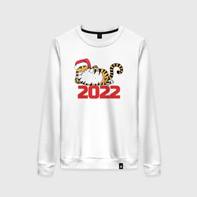 Женский свитшот хлопок с принтом Романтичный тигр 2022 в Петрозаводске, 100% хлопок | прямой крой, круглый вырез, на манжетах и по низу широкая трикотажная резинка  | 2022 | год тигра | новый год | новый год 2022 | символ года | тигр | тигренок | тигрица | тигры
