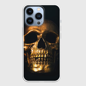 Чехол для iPhone 13 Pro с принтом Gold Skull в Петрозаводске,  |  | gold skull | skull | золотой череп | череп | череп на черном фоне