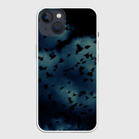 Чехол для iPhone 13 с принтом Flock of birds в Петрозаводске,  |  | bird | flock of birds | halloween | мрачное небо | птицы | стая птиц