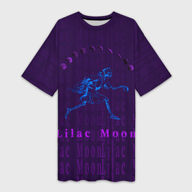 Платье-футболка 3D с принтом LILAC MOON в Петрозаводске,  |  | Тематика изображения на принте: crown | dark | gothic | halloween | moon | neon | skeleton | skull | луна | скелет | смайл | фиолетовый | хэллоуин | череп
