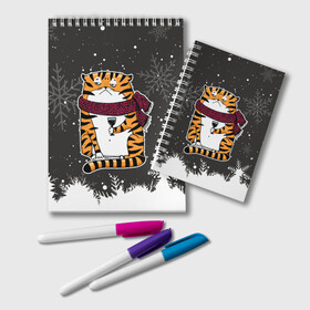 Блокнот с принтом Тигр с бокалом вина в Петрозаводске, 100% бумага | 48 листов, плотность листов — 60 г/м2, плотность картонной обложки — 250 г/м2. Листы скреплены удобной пружинной спиралью. Цвет линий — светло-серый
 | Тематика изображения на принте: 2022 | год тигра | новый год | новый год 2022 | символ года | тигр | тигренок | тигрица | тигры