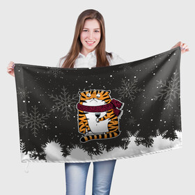 Флаг 3D с принтом Тигр с бокалом вина в Петрозаводске, 100% полиэстер | плотность ткани — 95 г/м2, размер — 67 х 109 см. Принт наносится с одной стороны | 2022 | год тигра | новый год | новый год 2022 | символ года | тигр | тигренок | тигрица | тигры