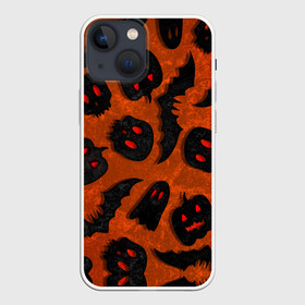 Чехол для iPhone 13 mini с принтом Halloween print в Петрозаводске,  |  | halloween | подарок на хэллоуин | страшный принт | тыква хэллоуин | ужастик | хэллоуин