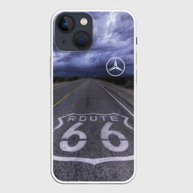 Чехол для iPhone 13 mini с принтом Мерседес, трасса 66 в Петрозаводске,  |  | mercedes | nature | road | route | sky | speed | дорога | мерседес | небо | природа | скорость | трасса 66 | шоссе