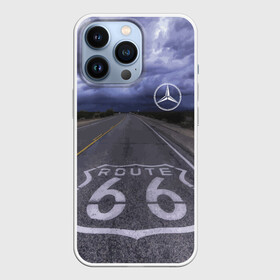 Чехол для iPhone 13 Pro с принтом Мерседес, трасса 66 в Петрозаводске,  |  | Тематика изображения на принте: mercedes | nature | road | route | sky | speed | дорога | мерседес | небо | природа | скорость | трасса 66 | шоссе