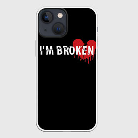 Чехол для iPhone 13 mini с принтом Im broken (с разбитым сердцем) в Петрозаводске,  |  | Тематика изображения на принте: im broken | настроение | простой принт | разбитое сердце | сердце | сломан | стиль жизни | я сломан