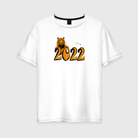 Женская футболка хлопок Oversize с принтом Принт с тигром, 2022 в Петрозаводске, 100% хлопок | свободный крой, круглый ворот, спущенный рукав, длина до линии бедер
 | дизайнерский подарок | для мужчин | новогодние подарки | рождественские принты | символ 2022 | тигр