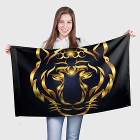 Флаг 3D с принтом Золотой символ года Тигр в Петрозаводске, 100% полиэстер | плотность ткани — 95 г/м2, размер — 67 х 109 см. Принт наносится с одной стороны | в чем встречать новый год | золотой узор | идея подарка на новый год | подарок на новый год | символ нового года | тигр золотой | тигр символ года 2022 | узоры из золота