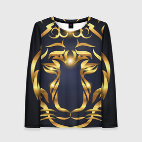 Женский лонгслив 3D с принтом Золотой символ года Тигр в Петрозаводске, 100% полиэстер | длинные рукава, круглый вырез горловины, полуприлегающий силуэт | в чем встречать новый год | золотой узор | идея подарка на новый год | подарок на новый год | символ нового года | тигр золотой | тигр символ года 2022 | узоры из золота