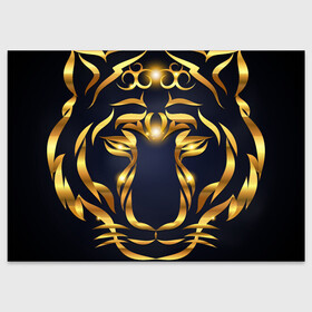 Поздравительная открытка с принтом Золотой символ года Тигр в Петрозаводске, 100% бумага | плотность бумаги 280 г/м2, матовая, на обратной стороне линовка и место для марки
 | в чем встречать новый год | золотой узор | идея подарка на новый год | подарок на новый год | символ нового года | тигр золотой | тигр символ года 2022 | узоры из золота