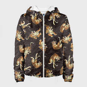 Женская куртка 3D с принтом Паттерн Японский тигр в Петрозаводске, ткань верха — 100% полиэстер, подклад — флис | прямой крой, подол и капюшон оформлены резинкой с фиксаторами, два кармана без застежек по бокам, один большой потайной карман на груди. Карман на груди застегивается на липучку | Тематика изображения на принте: 2022 | 2022 год | happy new year | santa | год тигра | дед мороз | каникулы | мороз | новогодний свитер | новый год | новый год 2022 | новый год тигра | оливье | праздник | рождество | санта клаус | свитер новогодний