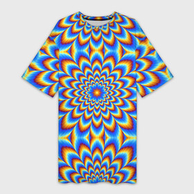 Платье-футболка 3D с принтом Пульсирующий синий цветок (оптическая иллюзия) в Петрозаводске,  |  | абстракция | аум | галлюцинация | зазеркалье | игра ума | иллюзии | индиго | майя | мантра | медитация | мираж | неон | нирвана | обман зрения | ом | оптические иллюзии | просветление | психоделика