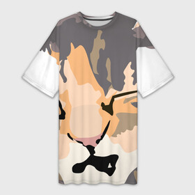 Платье-футболка 3D с принтом Камуфляжный кот в Петрозаводске,  |  | бежевый | животные | зеленый | камуфляж | кот | кот зевает | милитари | милый кот | милый принт | необычный камуфляж | принт камуфляж | принт с котом | рисунок кота | футболка камуфляж