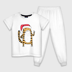 Детская пижама хлопок с принтом Серьезный тигр в Петрозаводске, 100% хлопок |  брюки и футболка прямого кроя, без карманов, на брюках мягкая резинка на поясе и по низу штанин
 | Тематика изображения на принте: 2022 | год тигра | новый год | новый год 2022 | символ года | тигр | тигренок | тигрица | тигры