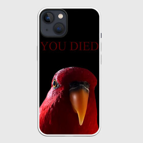 Чехол для iPhone 13 с принтом Красный попугай | Red parrot в Петрозаводске,  |  | 3 | bird | dark | gumi | hideaki utsumi | meme | parrot | red | souls | tiktok | wue | wuewuewue | вуе | дарк | красная | красный | мем | попугай | птица | соулс | тикоток | япония