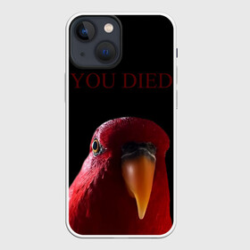 Чехол для iPhone 13 mini с принтом Красный попугай | Red parrot в Петрозаводске,  |  | 3 | bird | dark | gumi | hideaki utsumi | meme | parrot | red | souls | tiktok | wue | wuewuewue | вуе | дарк | красная | красный | мем | попугай | птица | соулс | тикоток | япония