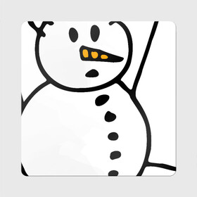 Магнит виниловый Квадрат с принтом Снеговик в дудл стиле в Петрозаводске, полимерный материал с магнитным слоем | размер 9*9 см, закругленные углы | дудл | зима | зимний | нарисованный | от руки | снег | снеговик