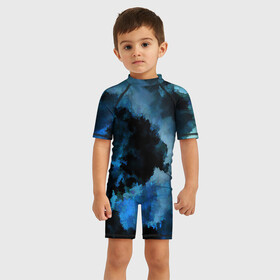 Детский купальный костюм 3D с принтом Взрыв на глубине в Петрозаводске, Полиэстер 85%, Спандекс 15% | застежка на молнии на спине | акварель | арт | взрыв | вода | краски | мазки | мазки красок | рисунок | рисунок акварелью | рисунок красками | темнота | чёрный