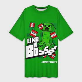 Платье-футболка 3D с принтом LIKE A BOSS Minecraft Creepe в Петрозаводске,  |  | craft | creep | creeper | keeper | mine | minecraft | бесшумный мобкамикадзе | блоки | добывать | зелёное четырёхногое существо | зелёный | компьютерная игра | крафт | крипер | кубики | майн | майнкрафт | манкрафт
