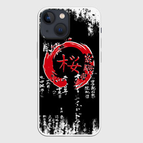 Чехол для iPhone 13 mini с принтом Кандзи Сакура Иероглифы Аниме в Петрозаводске,  |  | anime | grunge | japan | аниме | анимэ | бусидо | гранж | иероглифы | полосы | потертости | самурай | символ | узоры | цветы | япония | японский