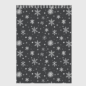 Скетчбук с принтом Белые снежинки на сером фоне в Петрозаводске, 100% бумага
 | 48 листов, плотность листов — 100 г/м2, плотность картонной обложки — 250 г/м2. Листы скреплены сверху удобной пружинной спиралью | белый | зима | зимний | серый | снег | снежинки | темный