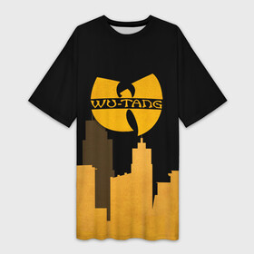 Платье-футболка 3D с принтом WU TANG CLAN CITY в Петрозаводске,  |  | wu tang | wu tang clan | wu tang logo | wutang clan | ву танг | ву танг клан | ву танг лого